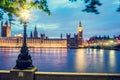 Big Ben, Westminster Bridge on River Thames in London, England, UK at night Royalty Free Stock Photo