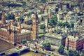 Big Ben, Westminster Bridge on River Thames in London, the UK aerial view Royalty Free Stock Photo