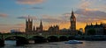 Big Ben and Westminster Bridge at sunset