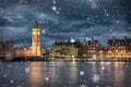 Big Ben and Westminster on a cold winter night