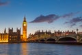 Big Ben and Westminster at dusk, London, UK. Royalty Free Stock Photo