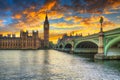 Big Ben and Westminster Palace in London at sunset, UK Royalty Free Stock Photo