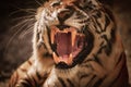 Big bengal tiger growls mouth closeup angry style