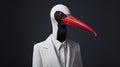 Minimalist Fashion Portrait Of Pelican In White Suit