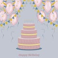 Big birthday cake with burning candles. vector illustration Royalty Free Stock Photo