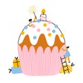 Big birthday party cupcake, vector illustration