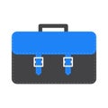Big black and blue schoolbag briefcase icon. Isolated. White background. Flat design style. Royalty Free Stock Photo