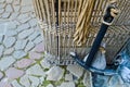 Big black iron old ancient basket for a rope balloon Royalty Free Stock Photo