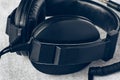 Big black professional headphones, stereo, high quality head monitors for musician, retro tinted