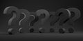 Big black question marks in row, idea or problem concept