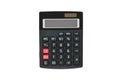 Big black rectangular calculator with solar panel and two red buttons isolated on white Royalty Free Stock Photo