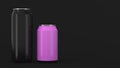 Big black and small purple aluminum soda cans mockup