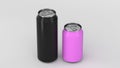 Big black and small purple aluminum soda cans mockup