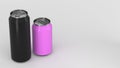 Big black and small purple aluminum soda cans mockup