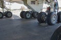 Big black tires of passenger airplane