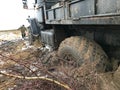 Big black truck stuck. Royalty Free Stock Photo