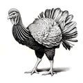 Big black turkey. Turkey as the main dish of thanksgiving for the harvest, picture on a white isolated background