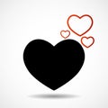 Big black Valentine heart isolated on white background