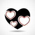 Big black Valentine heart isolated on white background