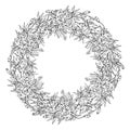 Big Black and White Wreath of Oriental Lilies. Lily flowers, buds and leaves. Hand-drawn collection. Vector Royalty Free Stock Photo