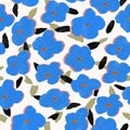 Big blue abstract flowers fabric seamless design. Trendy fashion textured pattern.