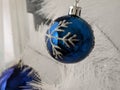 A big blue Christmas ball decoration on the Christmas tree Royalty Free Stock Photo
