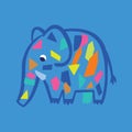 Big blue elephant with colourful geometric shapes inside. Cute elephant character. Safari animal print in childish style Royalty Free Stock Photo