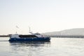 Big blue ferry passenger boat at the sea Royalty Free Stock Photo