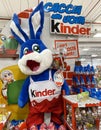 Big blue Kinder Easter Bunny on display. Kinder is a brand of products by italian multinational