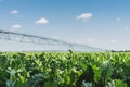 Large watering systems spray water in the field