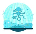 Big blue octopus - flat vector illustration, aquatic fauna.