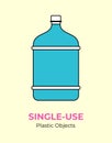 Big blue plastic bottle. Vector illustration of single-use recycling plastic bottle. Isolated blue big bottle.