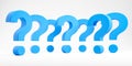 Big blue question marks in row, idea or problem concept