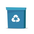 Big blue recycle garbage can with recycling symbol on it. Trash bin in cartoon style. Recycling trash can. Vector illustration Royalty Free Stock Photo