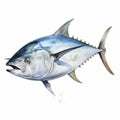 Realistic Tuna Fish Blue Painting On White Background