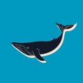 Big blue whale cartoon animal design biggest mammal on the earth flat vector illustration isolated on background. Royalty Free Stock Photo