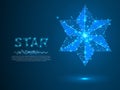 Big, bold Volumetric star with six rays. Polygonal space low poly with connecting dots and lines. wireframe. Vector