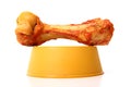 Big bone on dog bowl Royalty Free Stock Photo