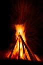 Big bonfire against dark night sky Royalty Free Stock Photo