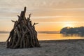 A big bonfire in the beach at sunset Royalty Free Stock Photo