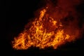 Big bonfire with smoke. Flames of a campfire in the night Royalty Free Stock Photo