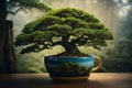 A big bonzai tree in the coffee mug Royalty Free Stock Photo