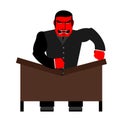 Big boss broke a table. Red Businessman as loud in Office. Vect