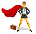 Big boss business woman stands confident serious like superhero vector illustration, girl in business super hero power and Royalty Free Stock Photo
