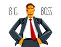 Big boss director stands confident serious and angry vector illustration, bad boss despot and tyrant concept, manager in control