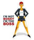 Big boss director woman stands confident serious and angry vector illustration, bad boss despot and tyrant concept, female manager