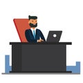 Big boss sitting at office desk cartoon flat vector illustration concept on isolated white background