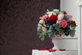 Big bouquet of flowers on the column. Royalty Free Stock Photo
