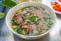 Big bowl of delicious Vietnam Pho beef noodles soup Royalty Free Stock Photo