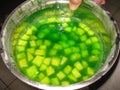 Big Bowl of Green Jello with Pineapple Chunks